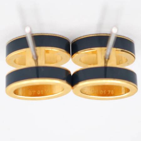 Hermes Gold Lacquered Navy Blue Mini Pop H Earrings