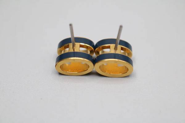 Hermes Gold Lacquered Navy Blue Mini Pop H Earrings