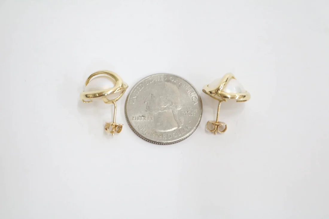 14K Yellow Gold Pearl Earrings