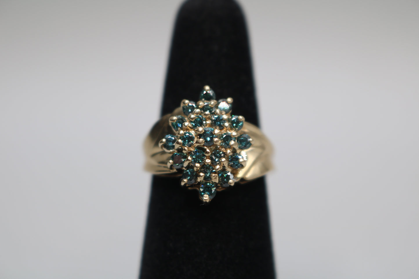 10K Yellow Gold Blue Diamond Cluster Ring .63 CTW Size 6 1/4