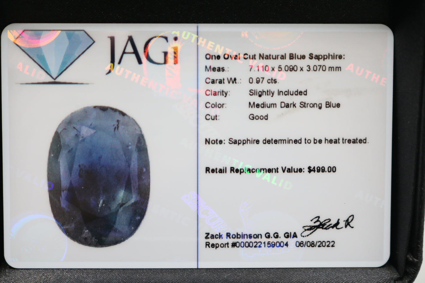 Oval Cut Natural Blue Sapphire (0.97 cts)