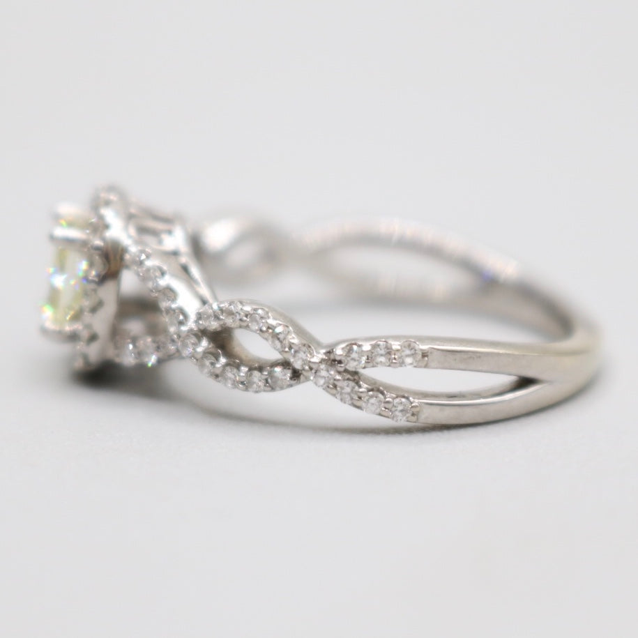 14K White Gold Radiant Cut Fancy Yellow Engagement Ring size 7 1/4 & 8