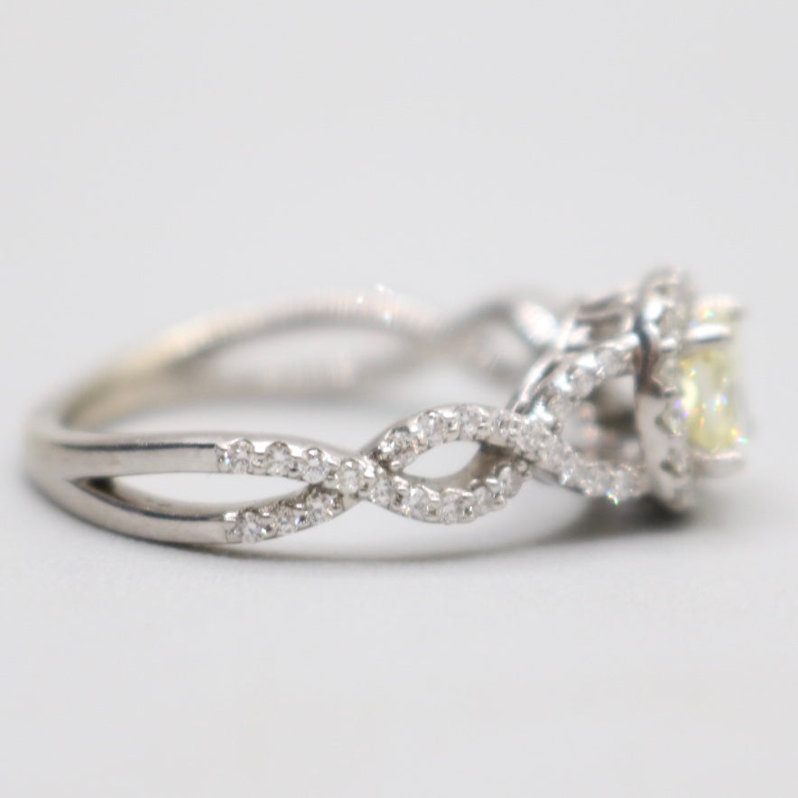 14K White Gold Radiant Cut Fancy Yellow Engagement Ring size 7 1/4 & 8