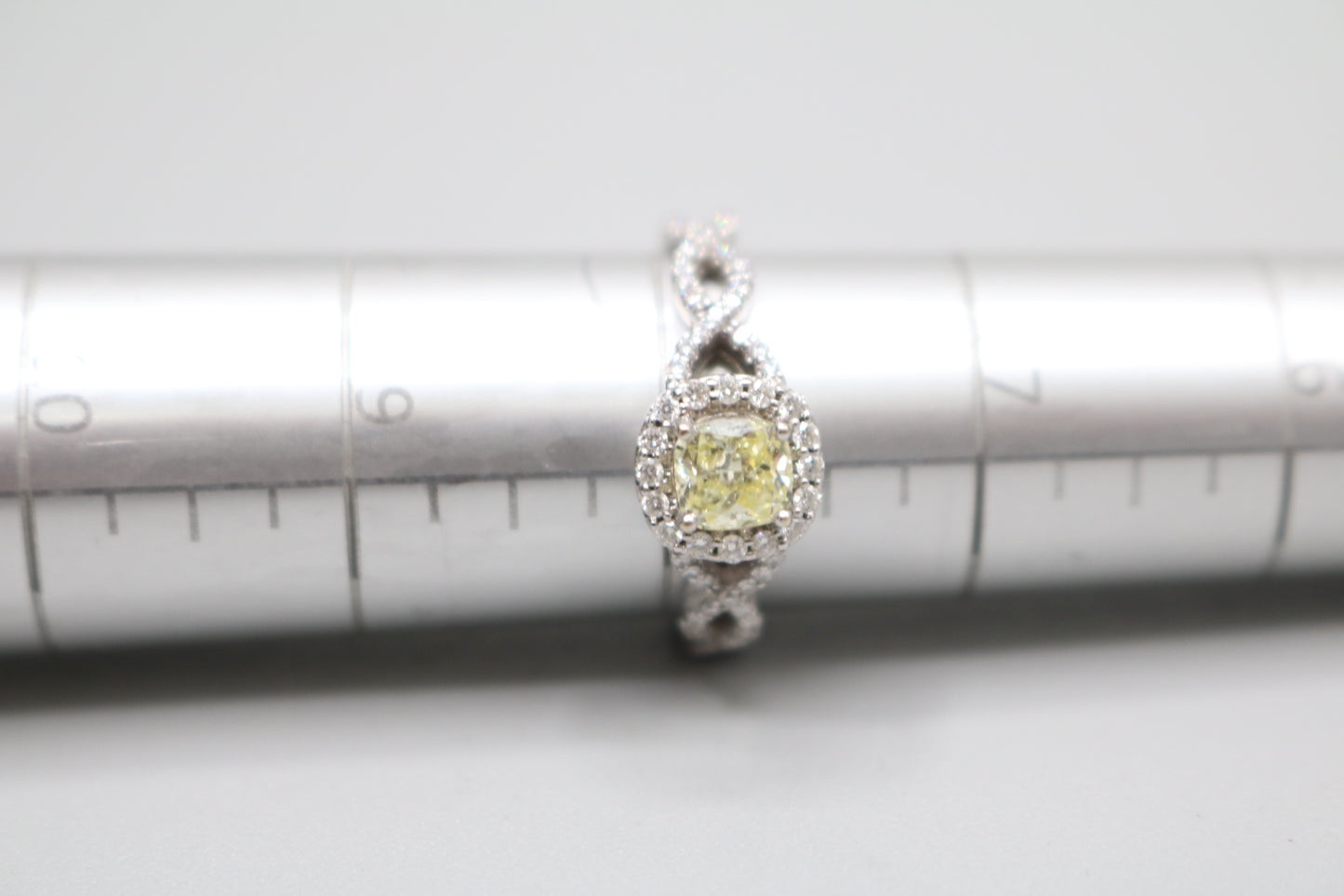 14K White Gold Radiant Cut Fancy Yellow Engagement Ring size 7 1/4 & 8