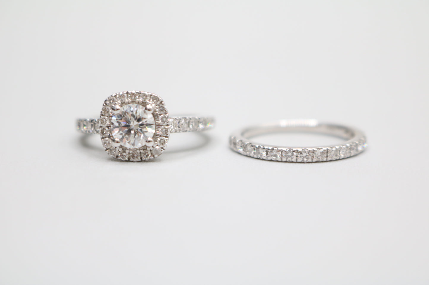 Radiant 14K White Gold Halo Wedding Set Ring, Size 4 & 1/2 (1.85 CTW)
