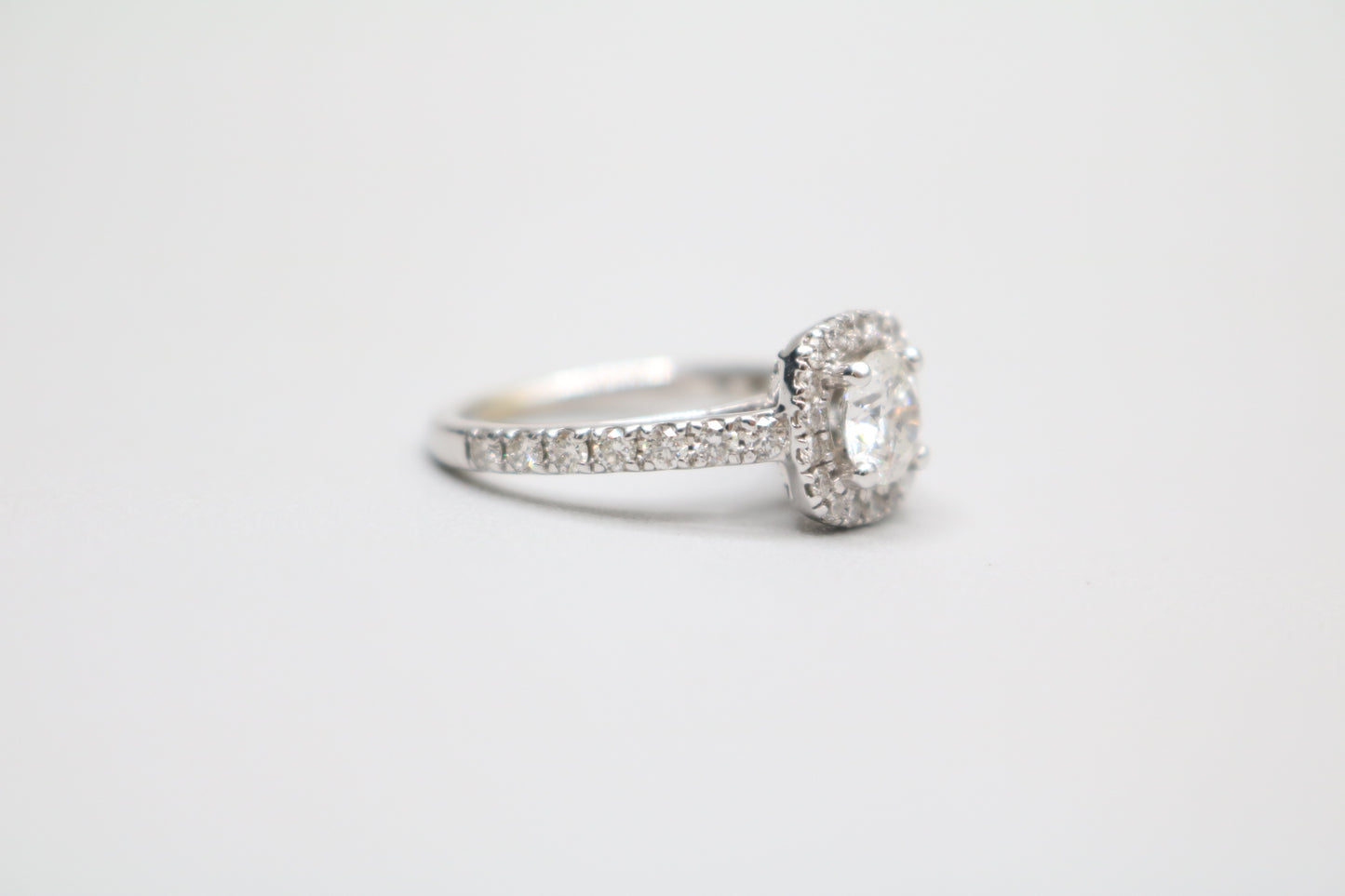 Radiant 14K White Gold Halo Wedding Set Ring, Size 4 & 1/2 (1.85 CTW)