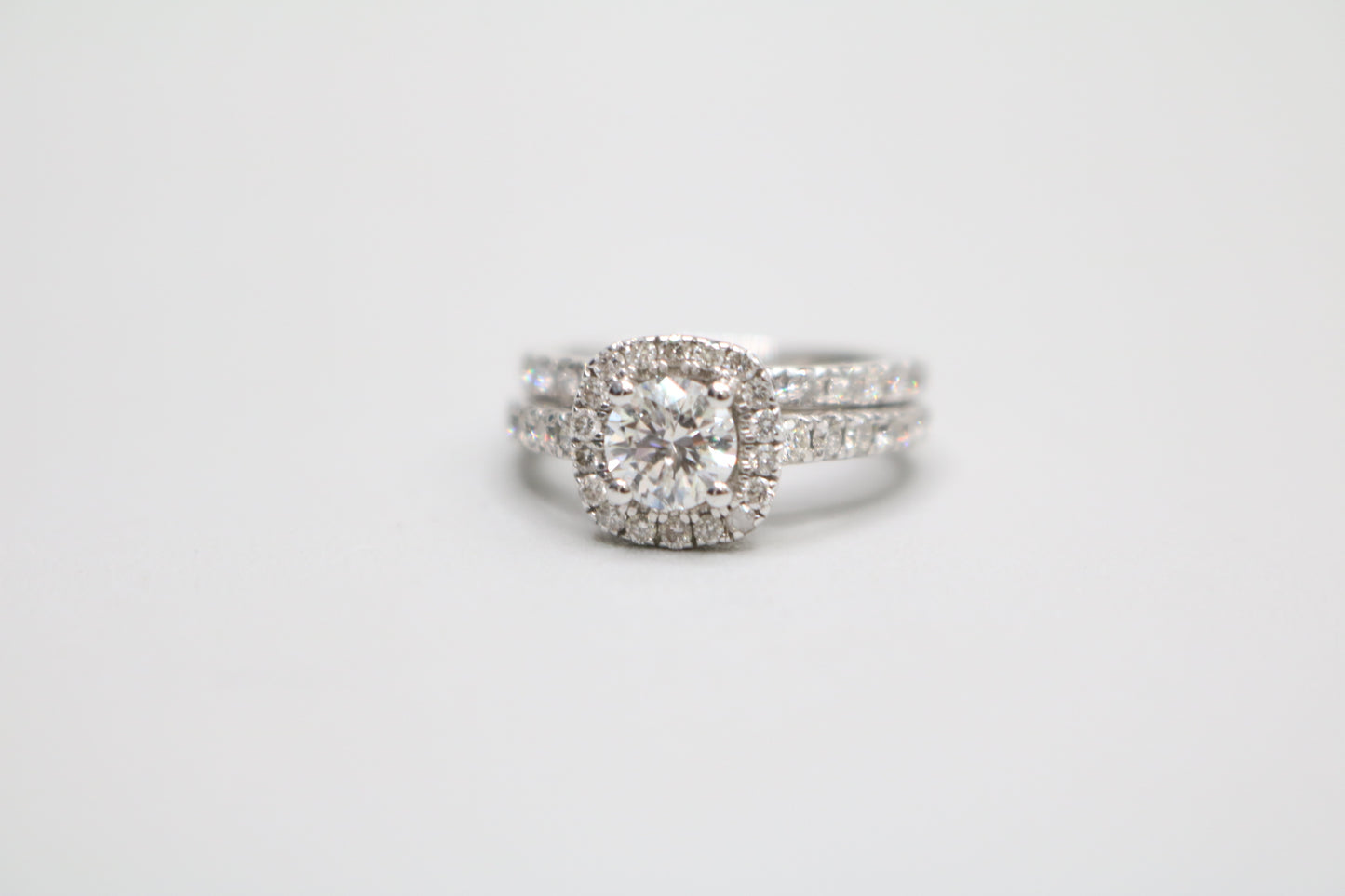 Radiant 14K White Gold Halo Wedding Set Ring, Size 4 & 1/2 (1.85 CTW)