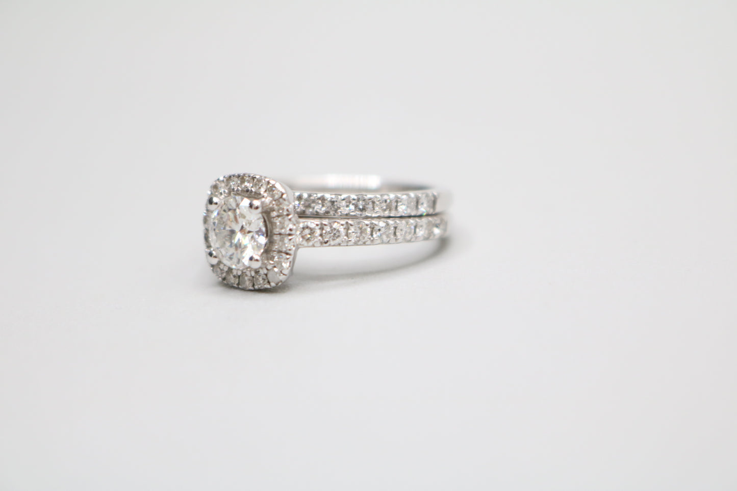 Radiant 14K White Gold Halo Wedding Set Ring, Size 4 & 1/2 (1.85 CTW)