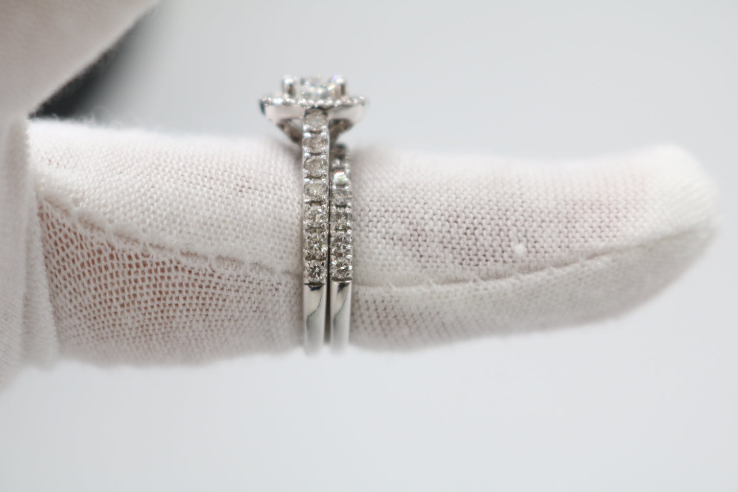 Radiant 14K White Gold Halo Wedding Set Ring, Size 4 & 1/2 (1.85 CTW)
