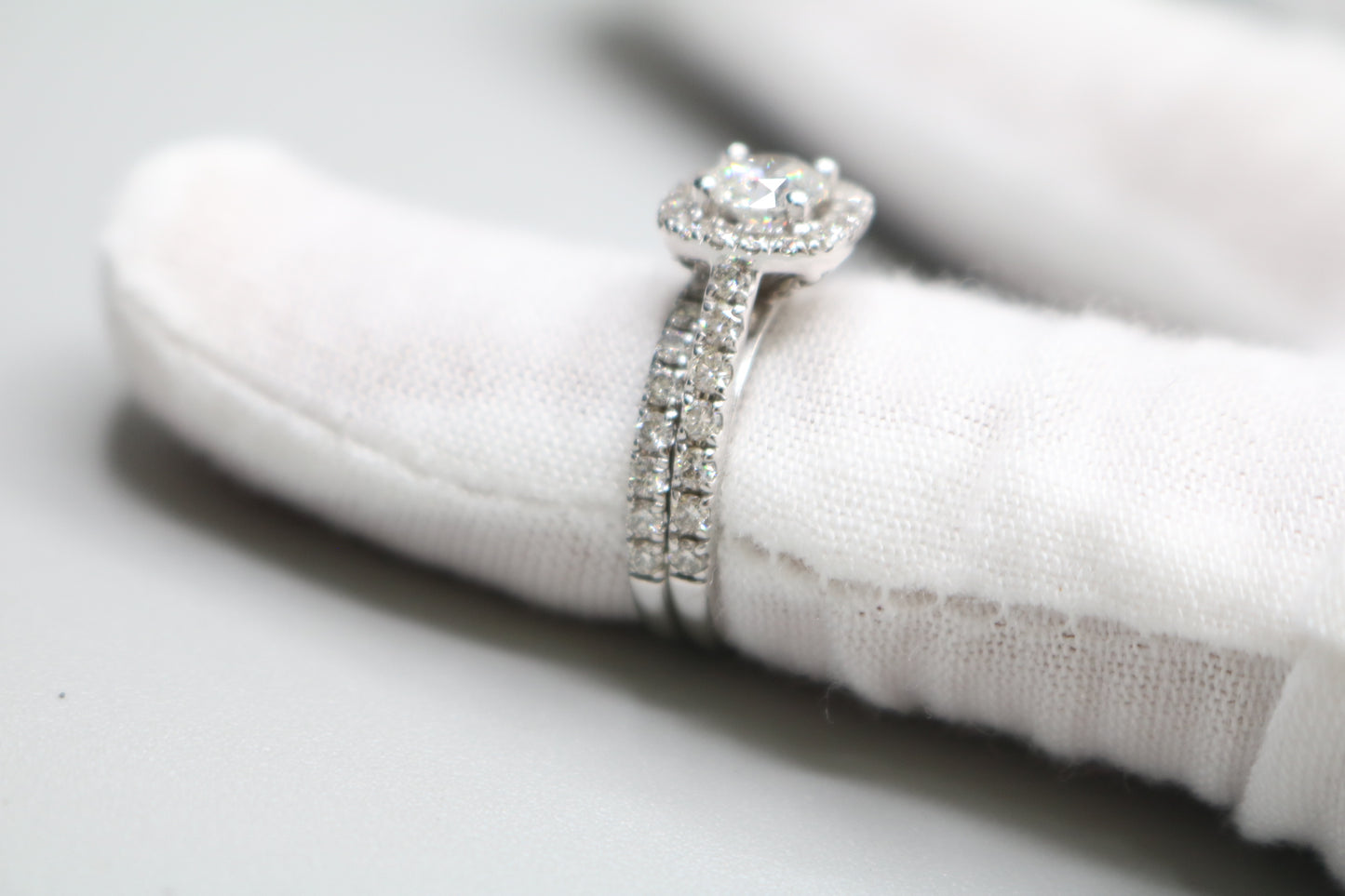 Radiant 14K White Gold Halo Wedding Set Ring, Size 4 & 1/2 (1.85 CTW)