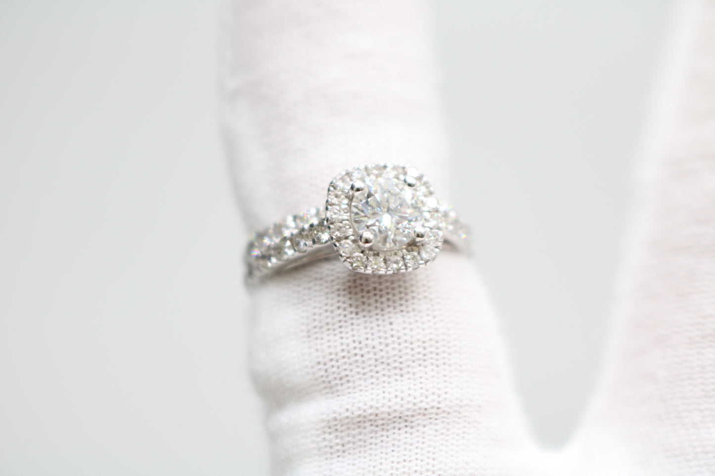 Radiant 14K White Gold Halo Wedding Set Ring, Size 4 & 1/2 (1.85 CTW)