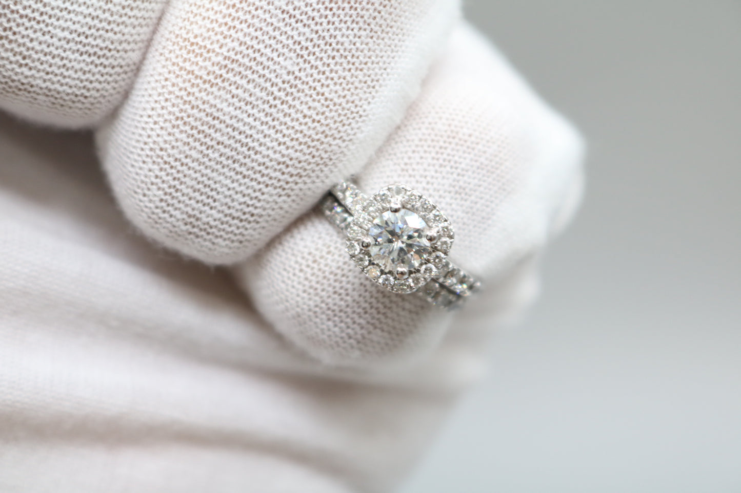 Radiant 14K White Gold Halo Wedding Set Ring, Size 4 & 1/2 (1.85 CTW)