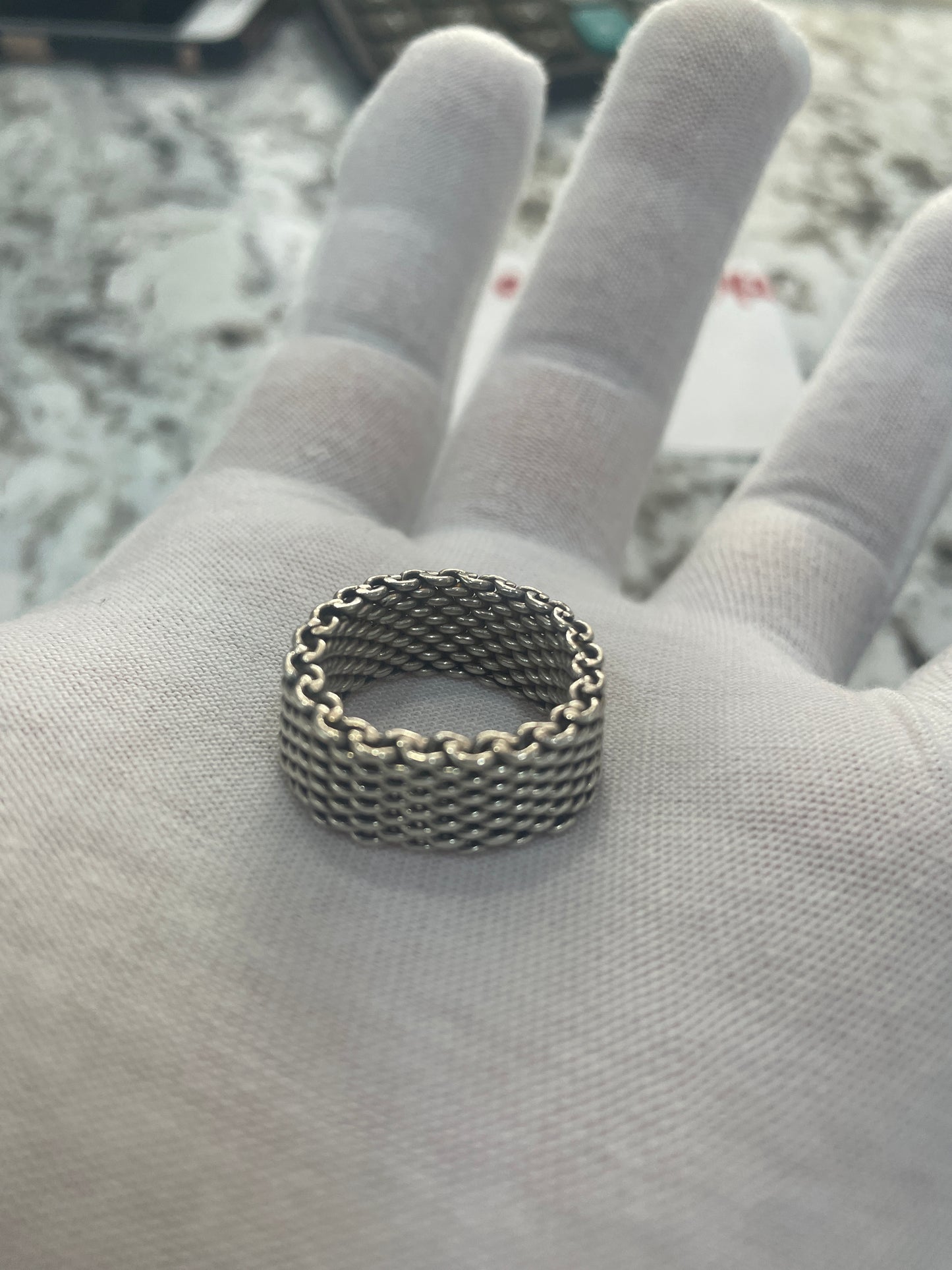 Tiffany & Co. Sterling Silver Somerset Mesh Ring (Size 9 & 1/2)