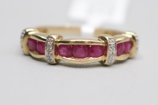 10K Yellow Gold Diamond and Ruby Ring (0.46 CTW Rubies)
