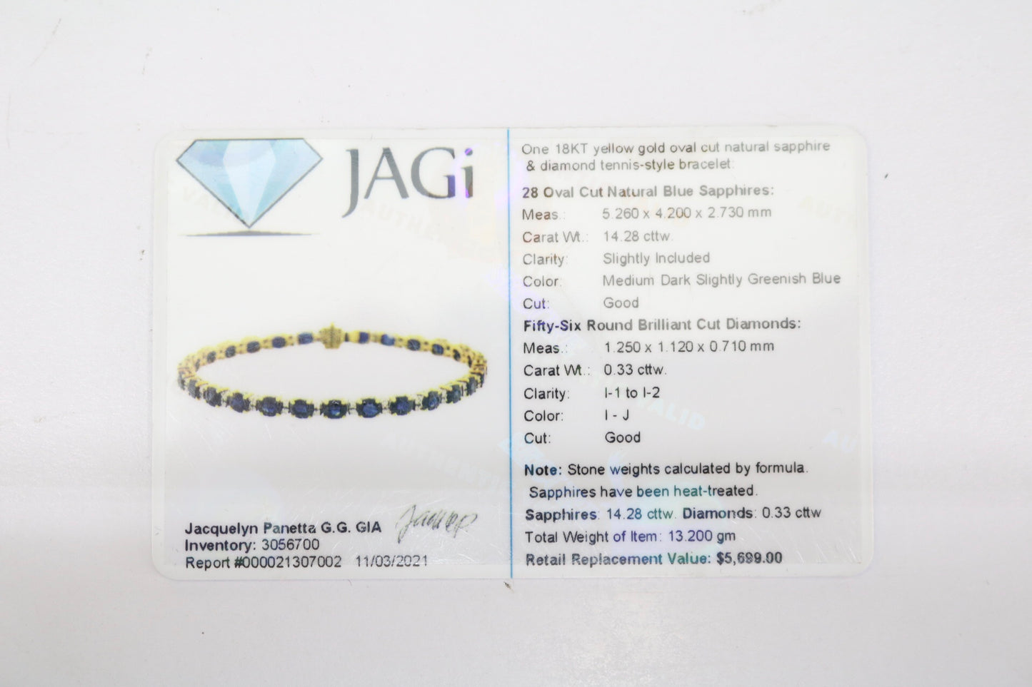 18K Yellow Gold Oval Cut Natural Sapphire and Diamond Tennis-Style Bracelet (Length 7.5 Inches) (Local Pick-Up Only)