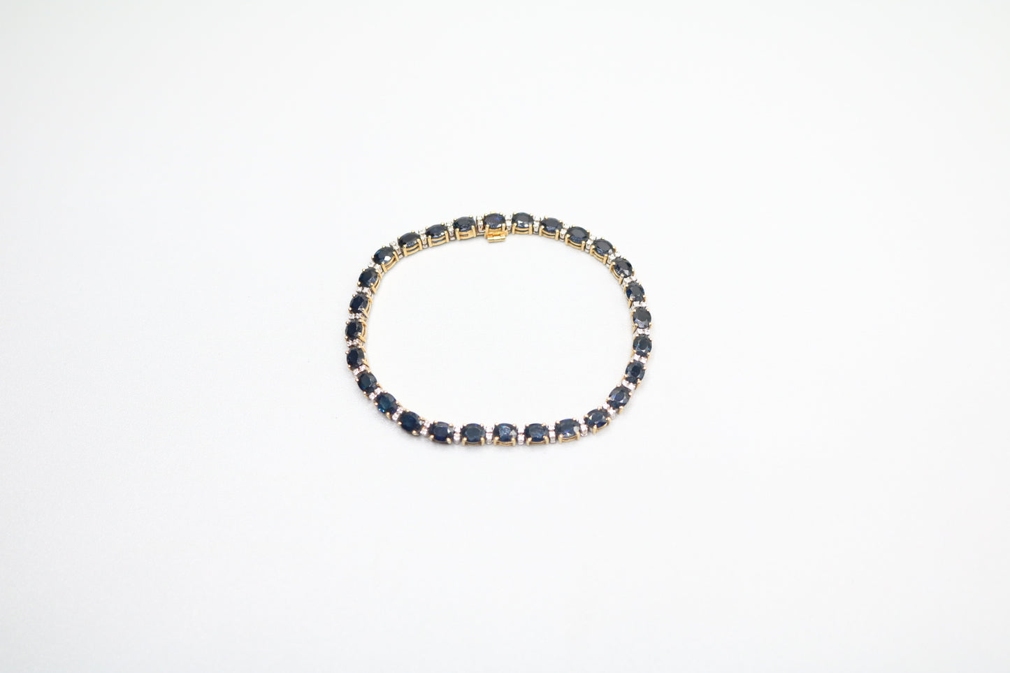 18K Yellow Gold Oval Cut Natural Sapphire and Diamond Tennis-Style Bracelet (Length 7.5 Inches) (Local Pick-Up Only)