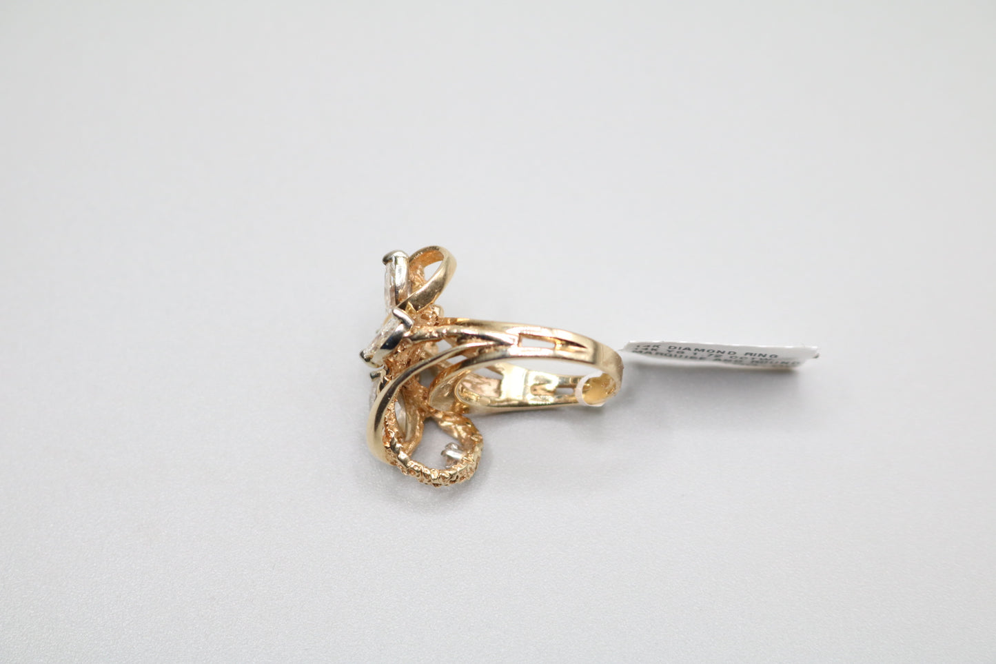 14K Yellow Gold Marquise and Round Diamond Swirl Ring (Size 6 1/4)