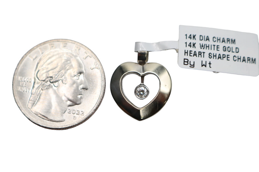14K White Gold Diamond Heart Charm