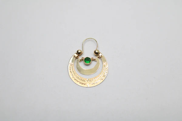 14K Yellow Gold Fancy Earrings with Green Stone (5.7 Grams)