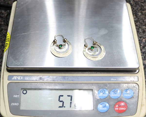 14K Yellow Gold Fancy Earrings with Green Stone (5.7 Grams)