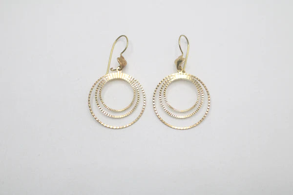 14K Yellow Gold Fancy Pair Triple Circle Earrings (3.3 Grams)