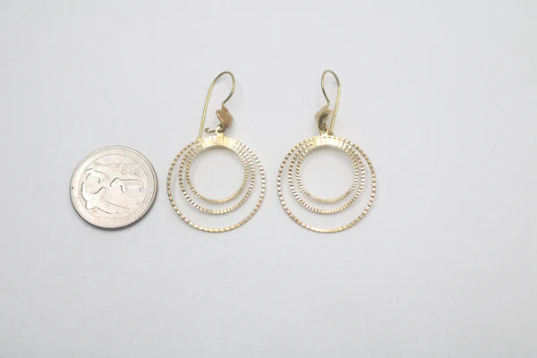 14K Yellow Gold Fancy Pair Triple Circle Earrings (3.3 Grams)