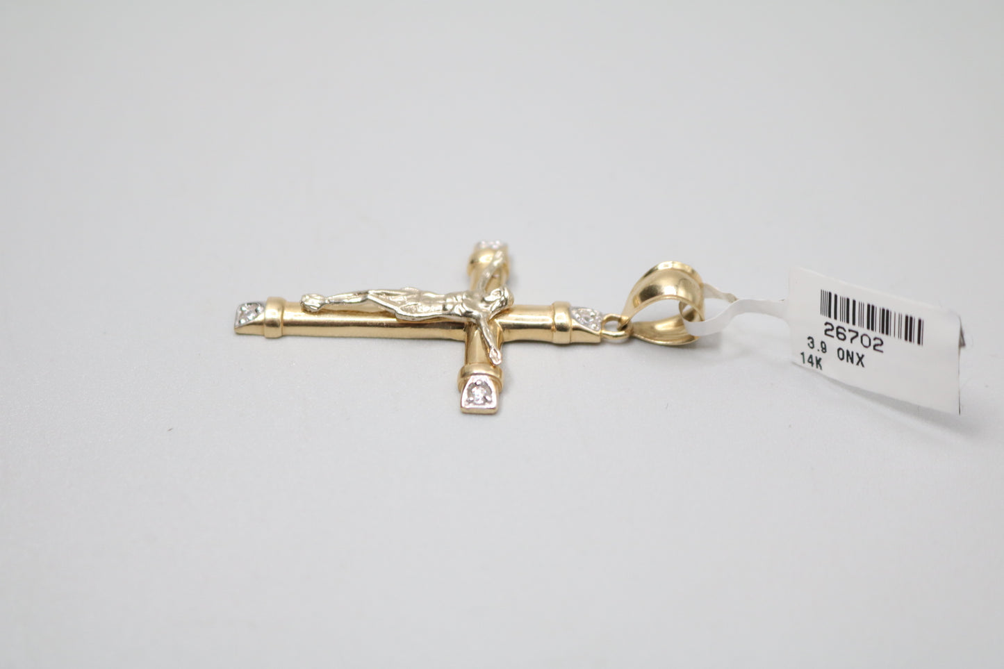 14K Two Tone Jesus Charm with Clear Stones
