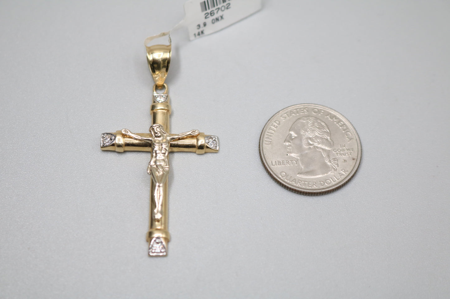 14K Two Tone Jesus Charm with Clear Stones