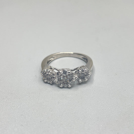 14K White Gold Cluster Past Present and Future Diamond Ring (0.84 CTW)
