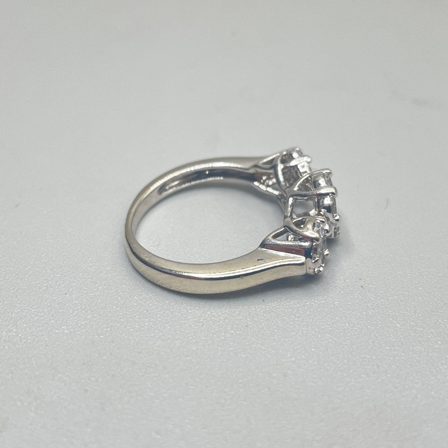 14K White Gold Cluster Past Present and Future Diamond Ring (0.84 CTW)