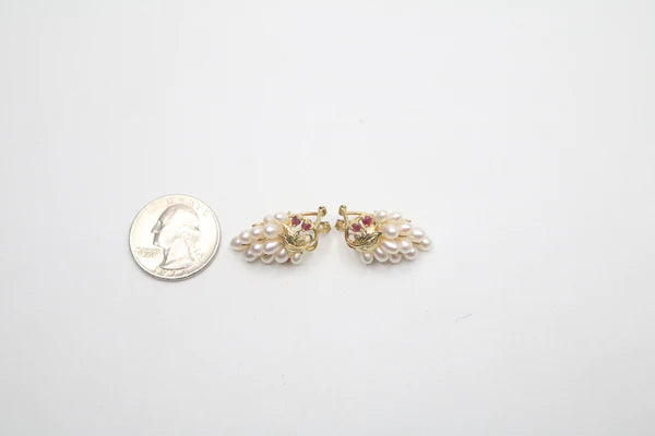 14K Yellow Gold Pearl Tear Drop Earrings (6.7 Grams)