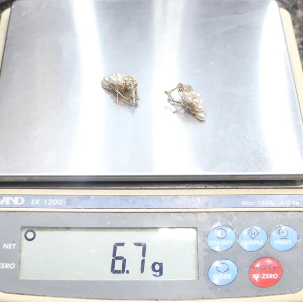 14K Yellow Gold Pearl Tear Drop Earrings (6.7 Grams)