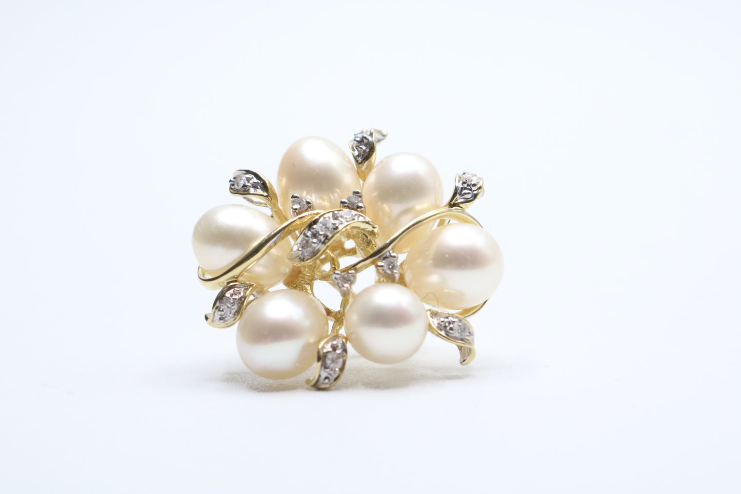14K Yellow Gold Fancy Cluster Diamond Pearl Earrings (14 Grams)