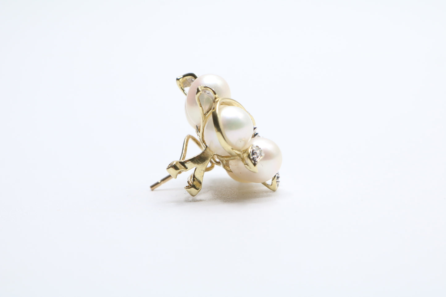 14K Yellow Gold Fancy Cluster Diamond Pearl Earrings (14 Grams)