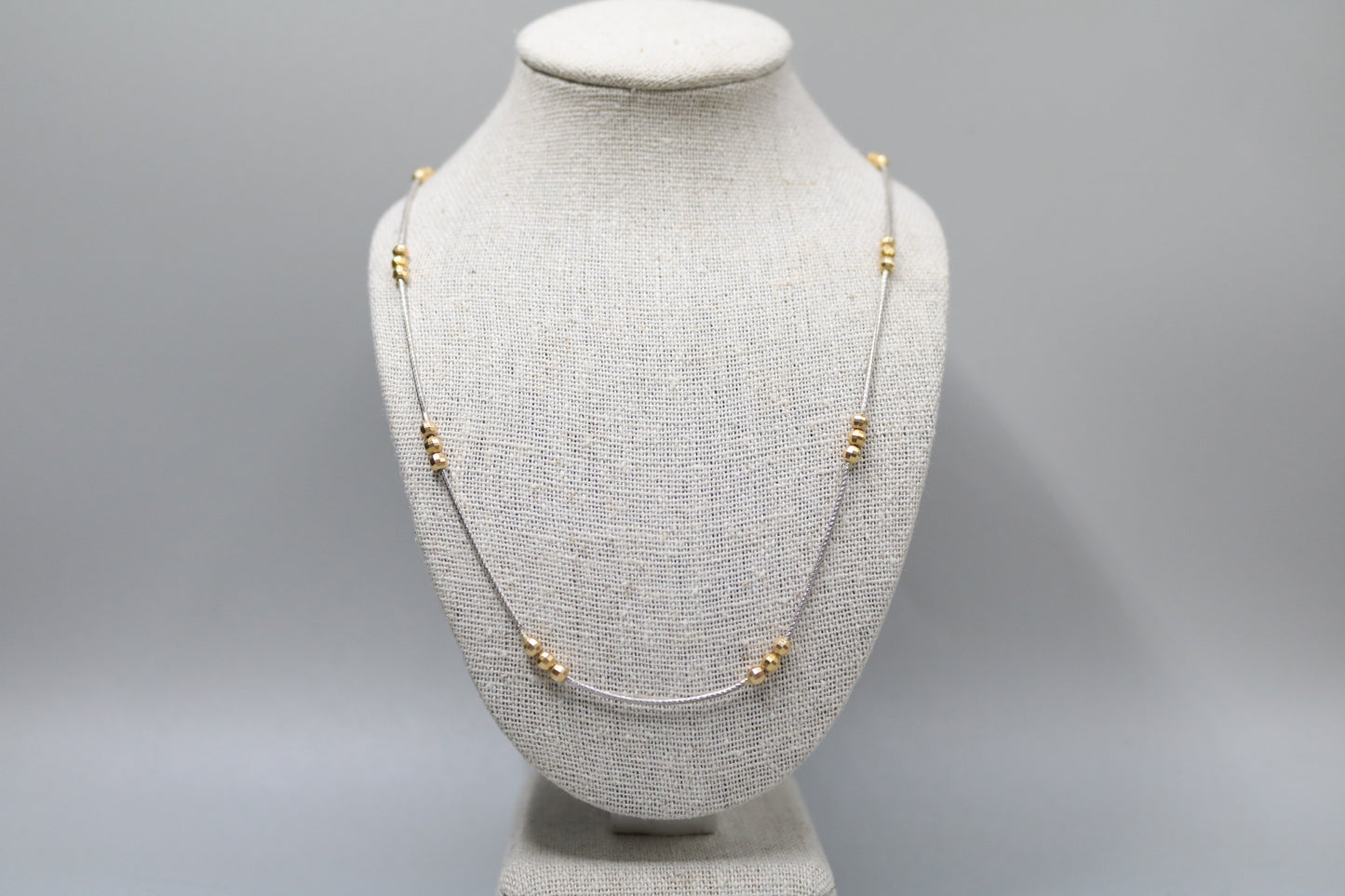 14K Two Tone Gold Bead Necklace (16 Inches)