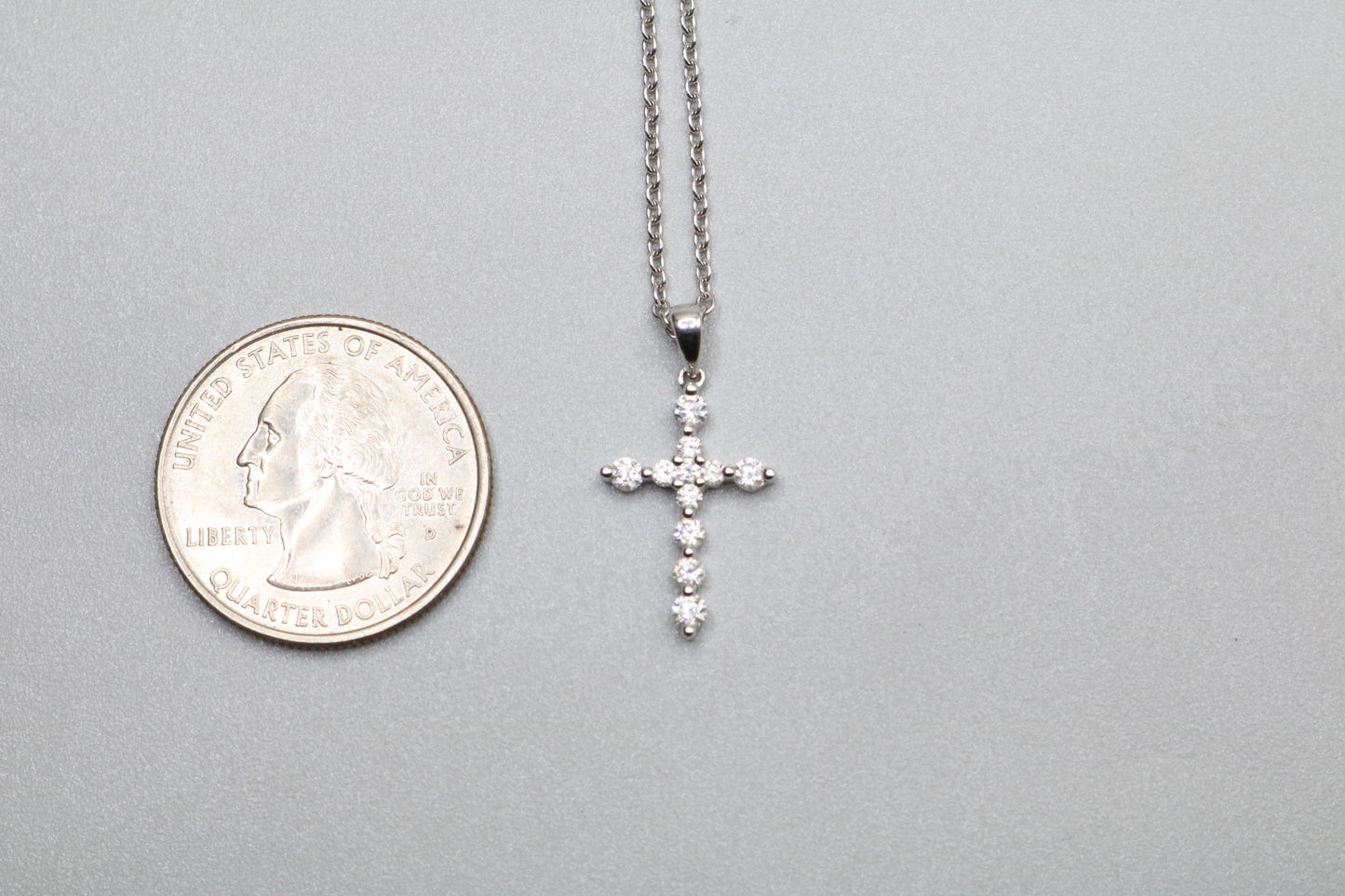 14k White Gold Diamond Cross Charm w/ 14k White Gold Cable Style Chain Necklace