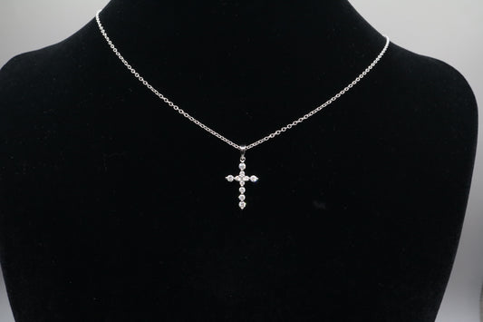 14k White Gold Diamond Cross Charm w/ 14k White Gold Cable Style Chain Necklace