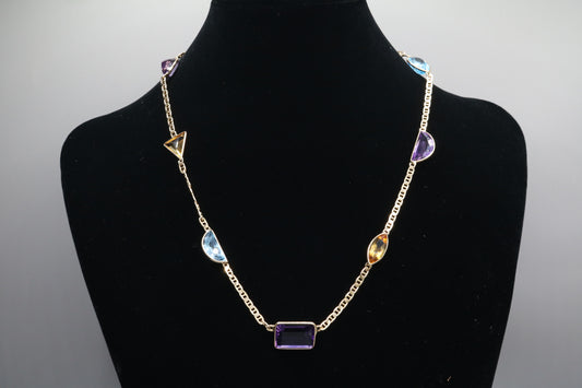 14K Yellow Gold Multi Color Stone Mariner Necklace (Local Pick-Up Only)