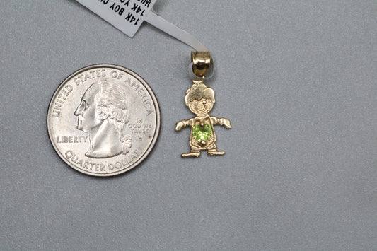 14k Yellow Gold Boy Charm with Hearted Green Stone