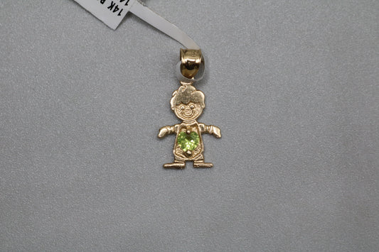 14k Yellow Gold Boy Charm with Hearted Green Stone