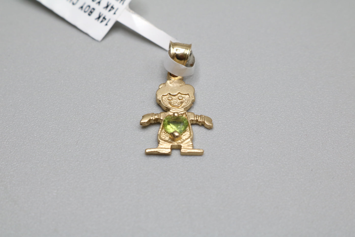 14k Yellow Gold Boy Charm with Hearted Green Stone (1.2 grams)
