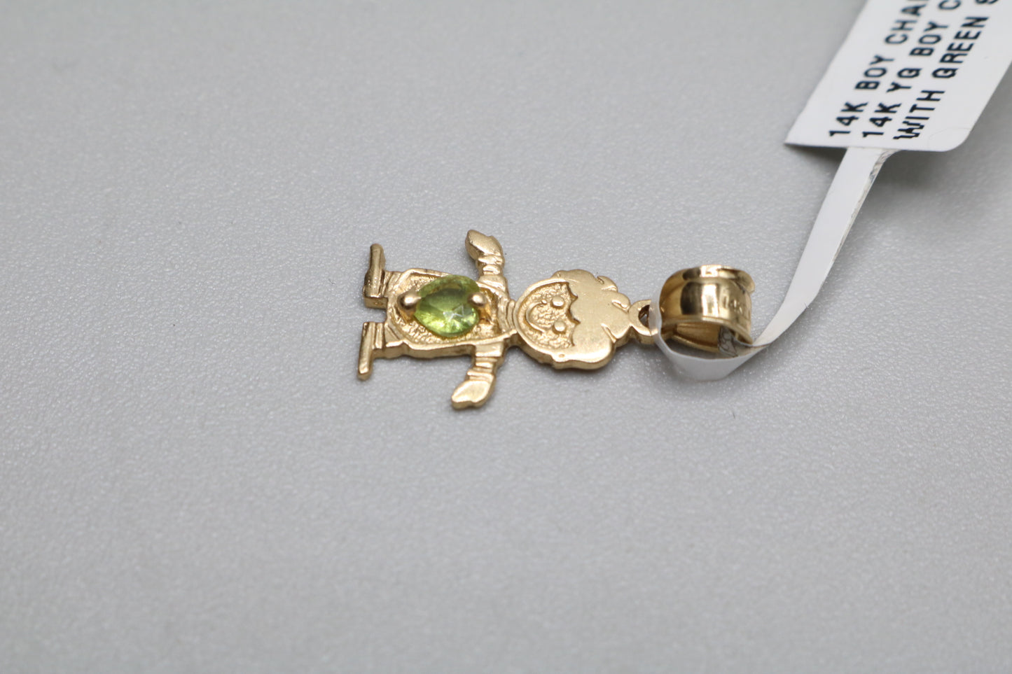 14k Yellow Gold Boy Charm with Hearted Green Stone (1.2 grams)
