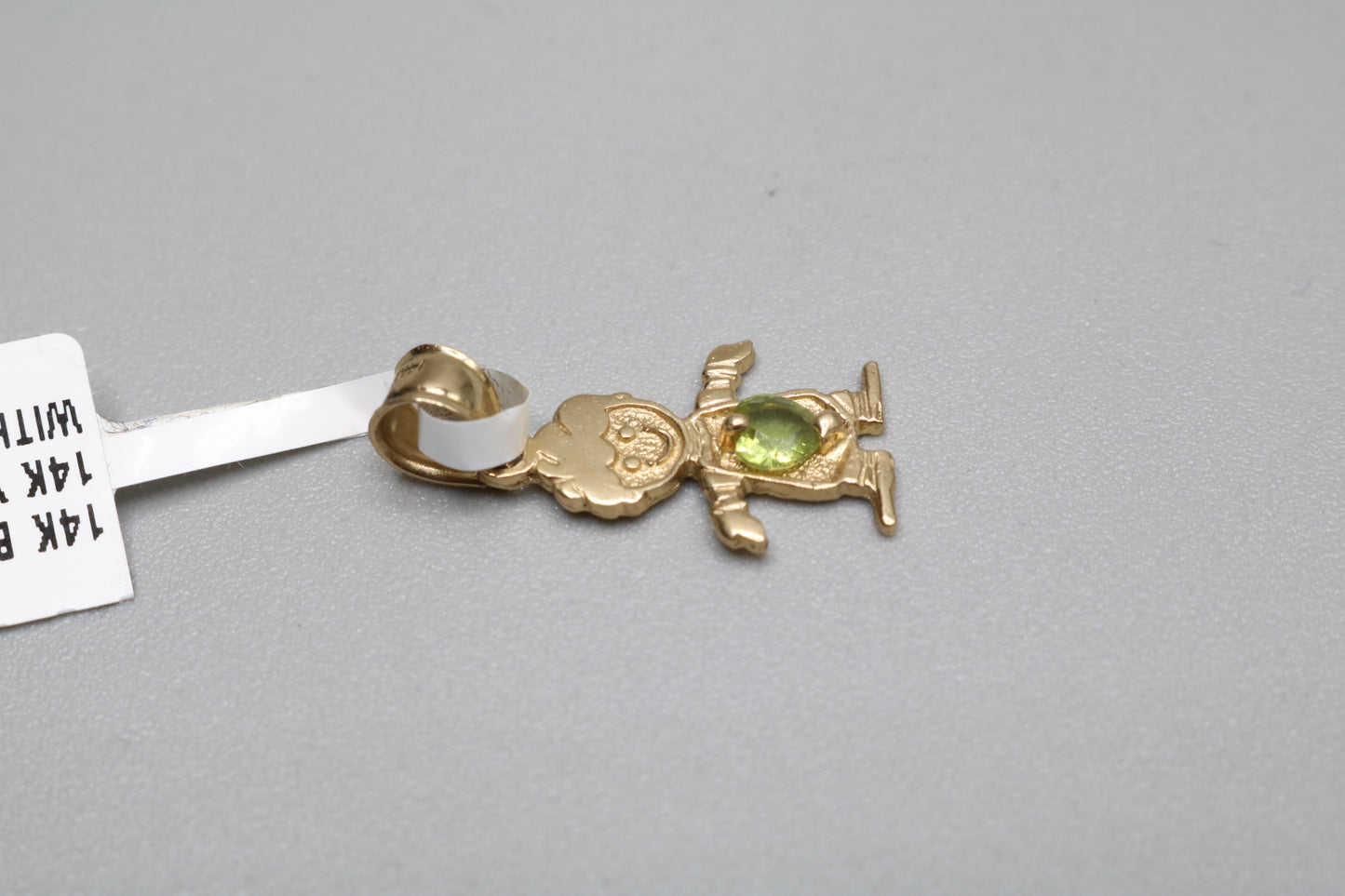 14k Yellow Gold Boy Charm with Hearted Green Stone (1.2 grams)
