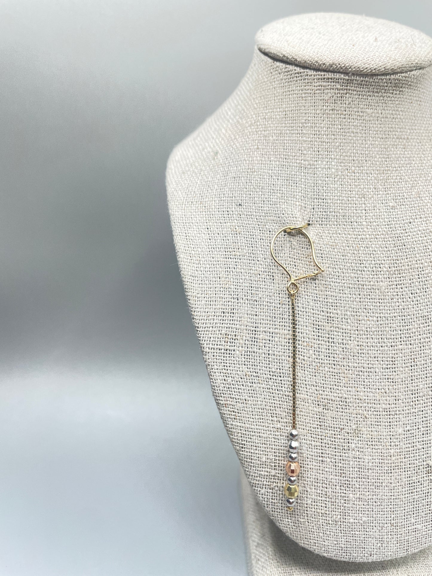 14K Three Tone Box Bead Earrings