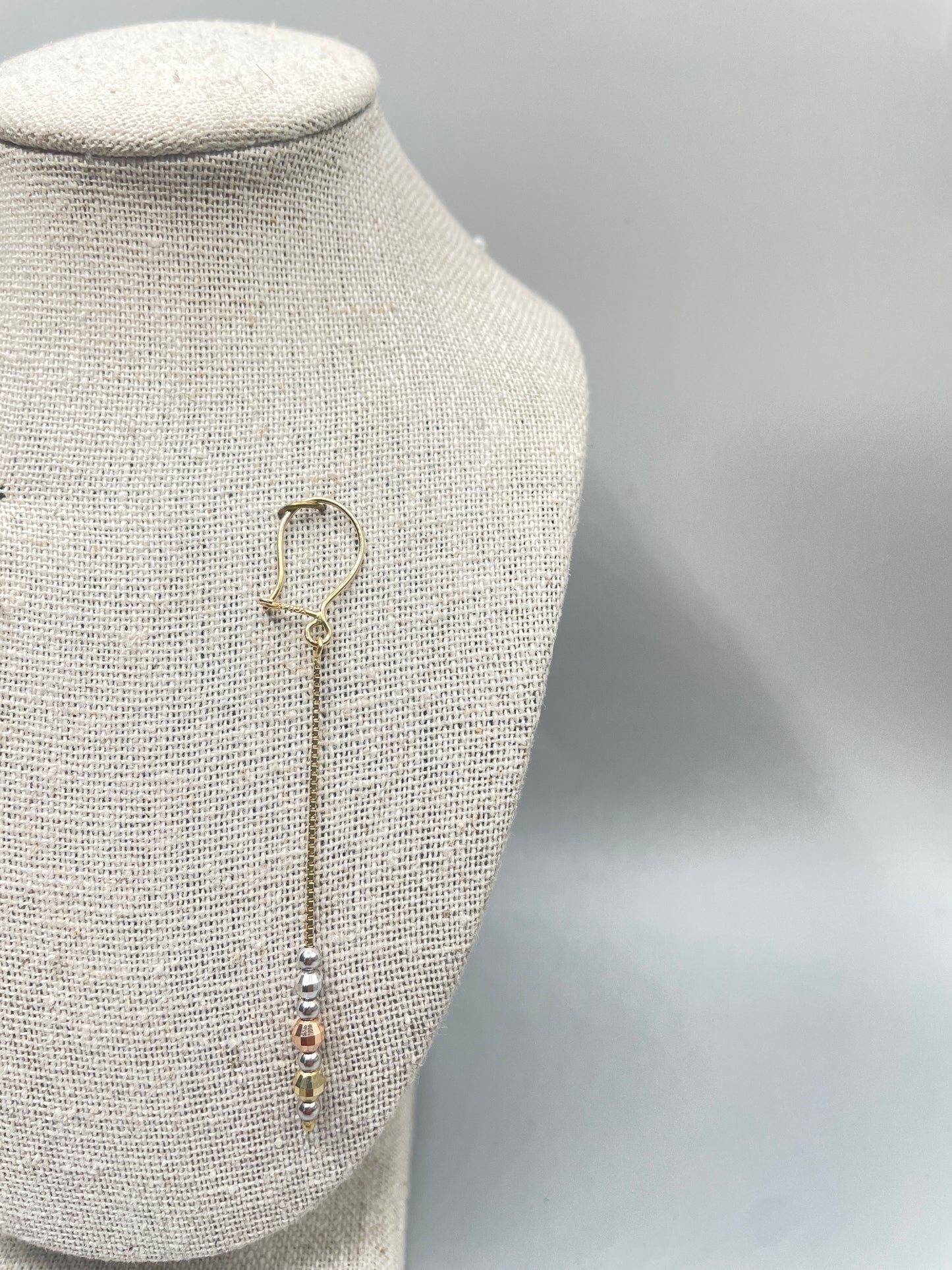 14K Three Tone Box Bead Earrings