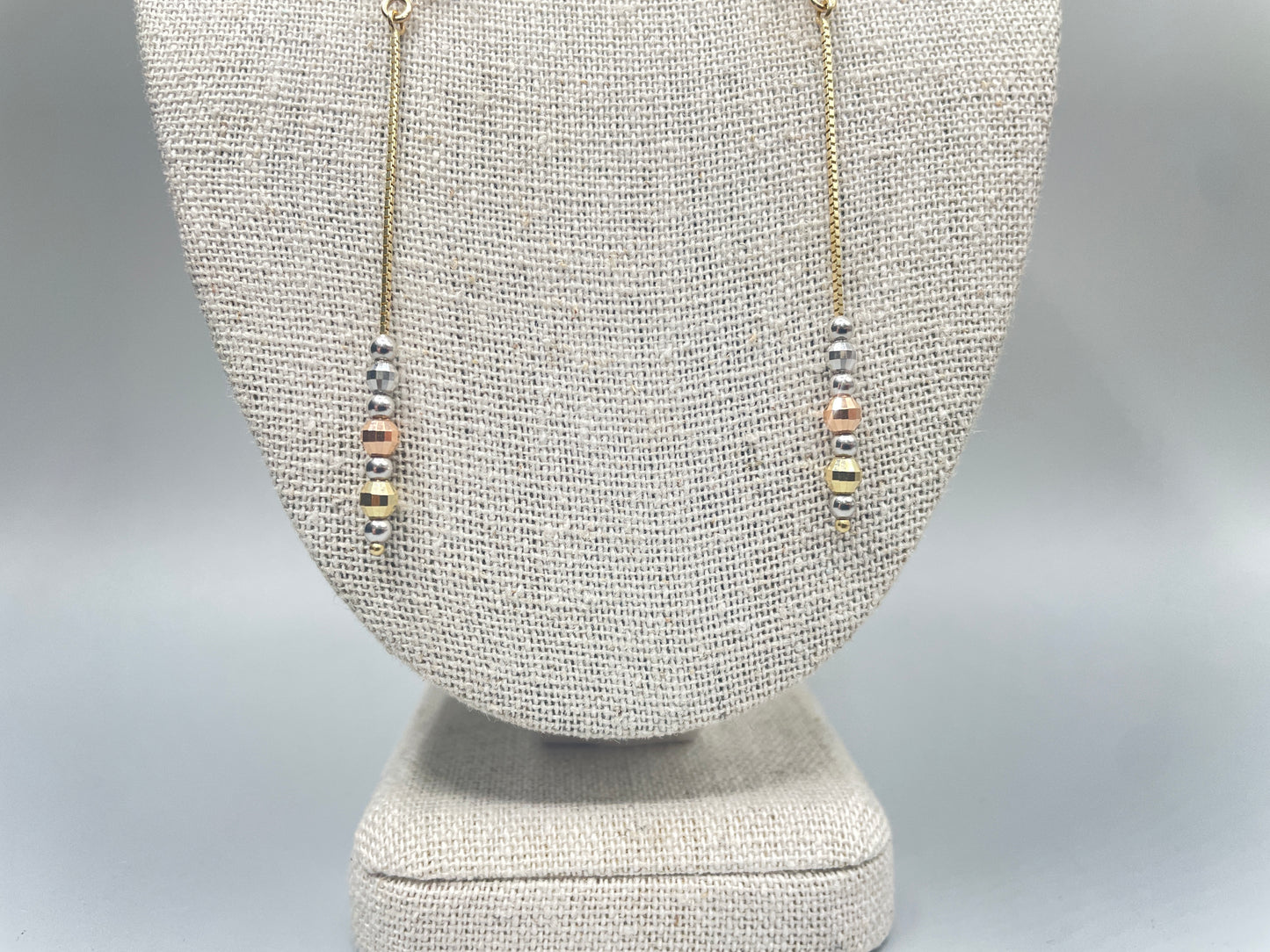 14K Three Tone Box Bead Earrings