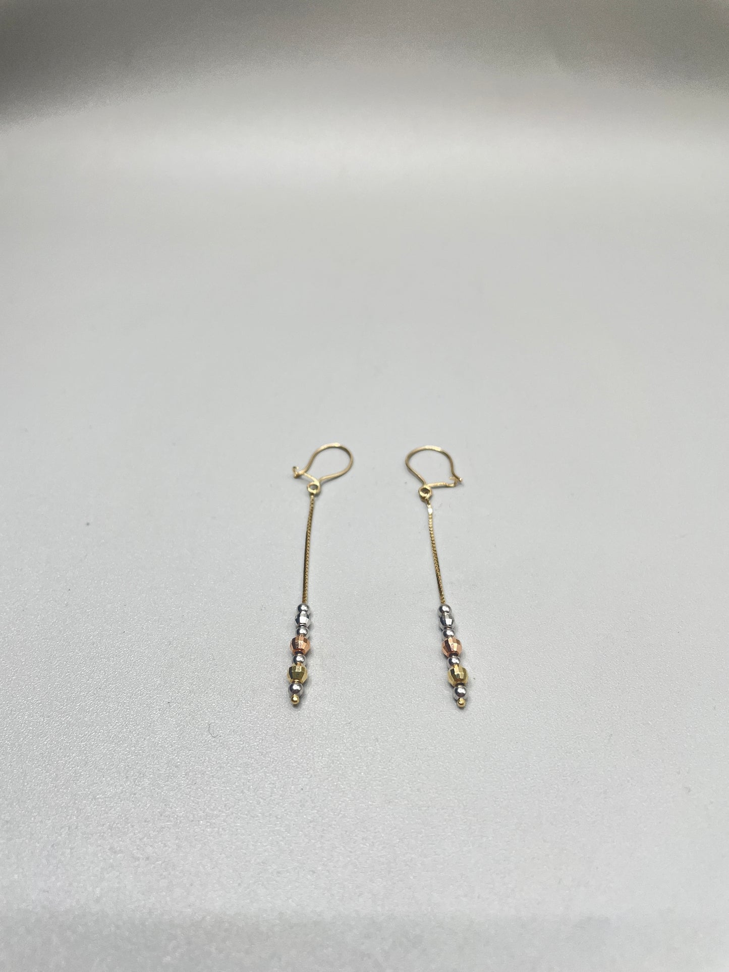 14K Three Tone Box Bead Earrings