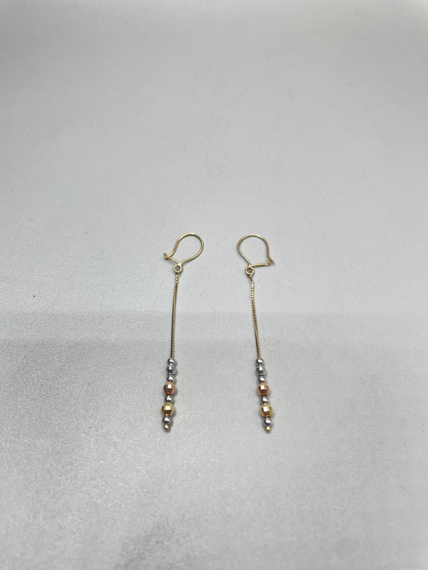 14K Three Tone Box Bead Earrings
