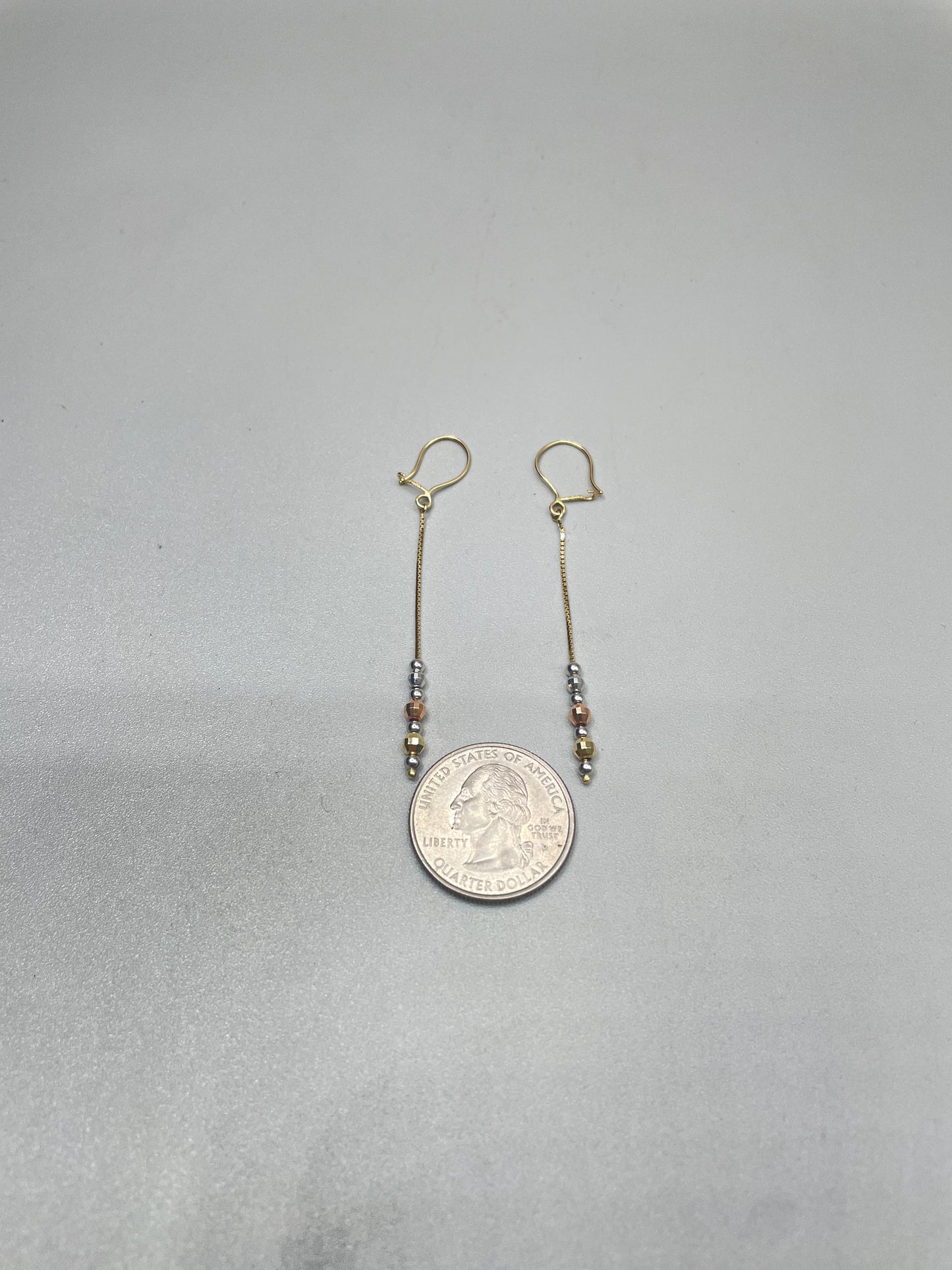 14K Three Tone Box Bead Earrings