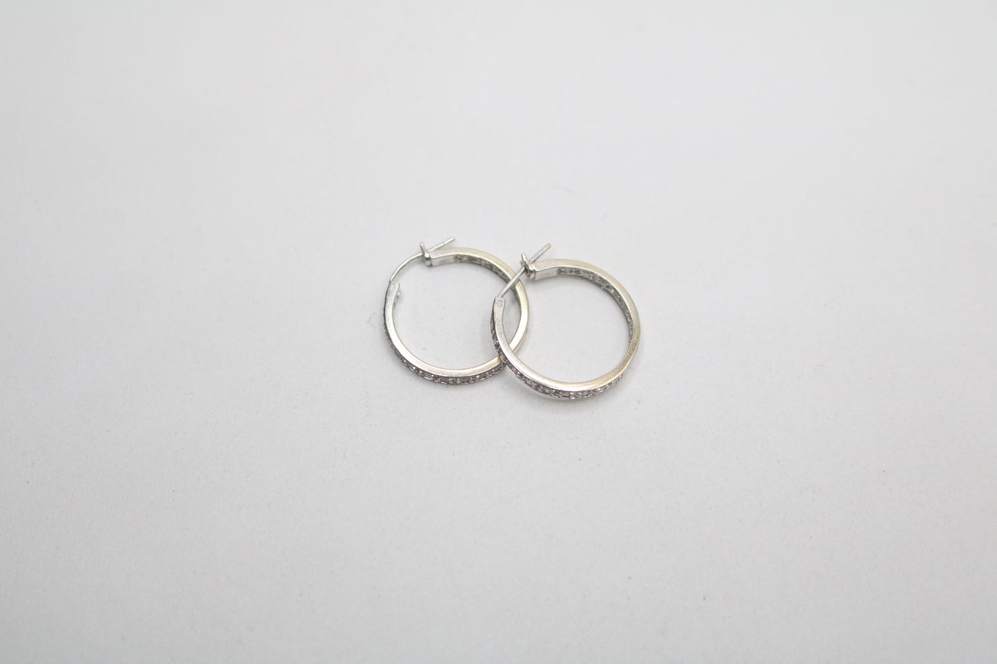 14K White Gold Hoop Diamond Earrings (4.5 Grams) (Clearance!!!)